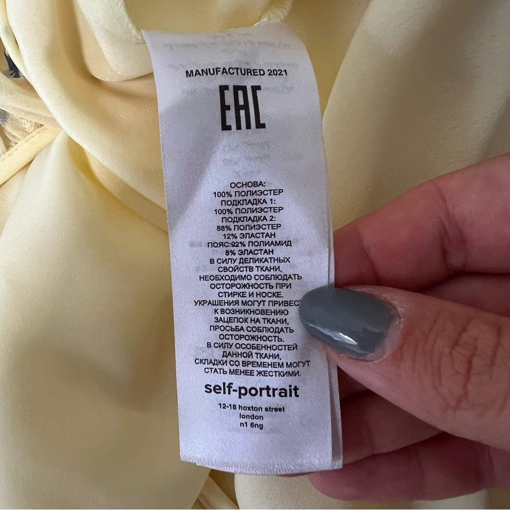 Self Portrait Yellow Floral Silhouette Chiffon Tiered Midi Dress Pastel Yellow - Picture 13 of 15
